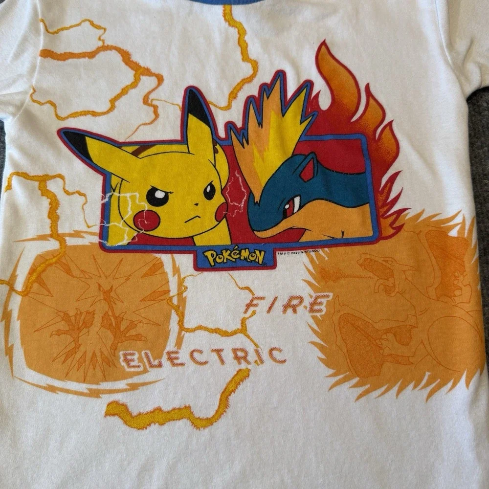 Vintage Pokémon Fire Electric Pikachu Quilava‎ Pajama Top 2000 Charizard Size 10
